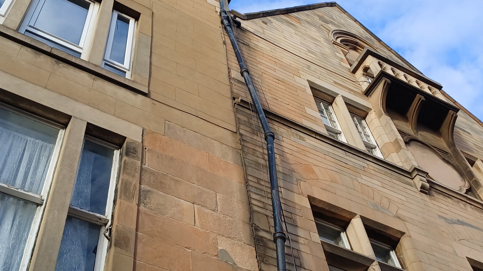Damaged tenement gutter in Edinburgh